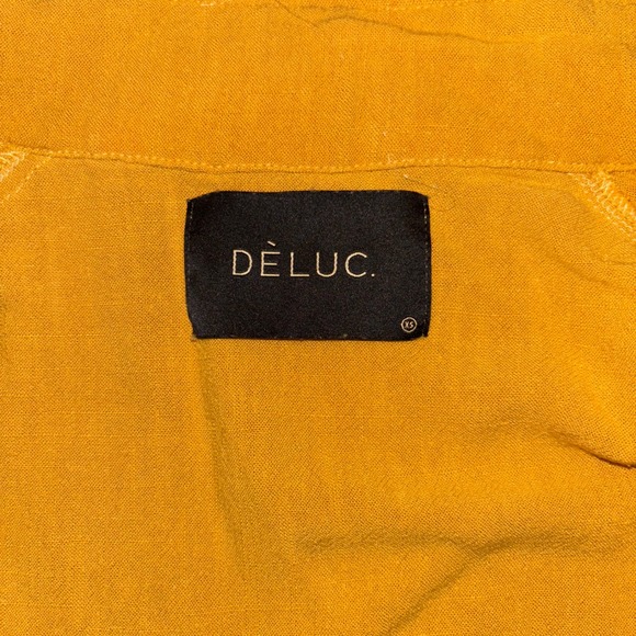 DÈLUC Yellow Button‎ Up Crop Jacket XS Drawstring Lightweight Cotton Blend - Picture 2 of 13